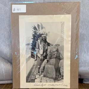 Vintage Native American Art Print with Brown Frame